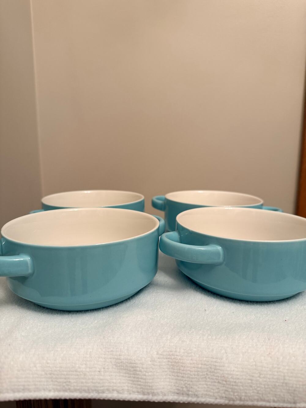 4 Pack Ceramic Soup Bowls with Double Handles 20 Oz Stacked
Crock Turquoise